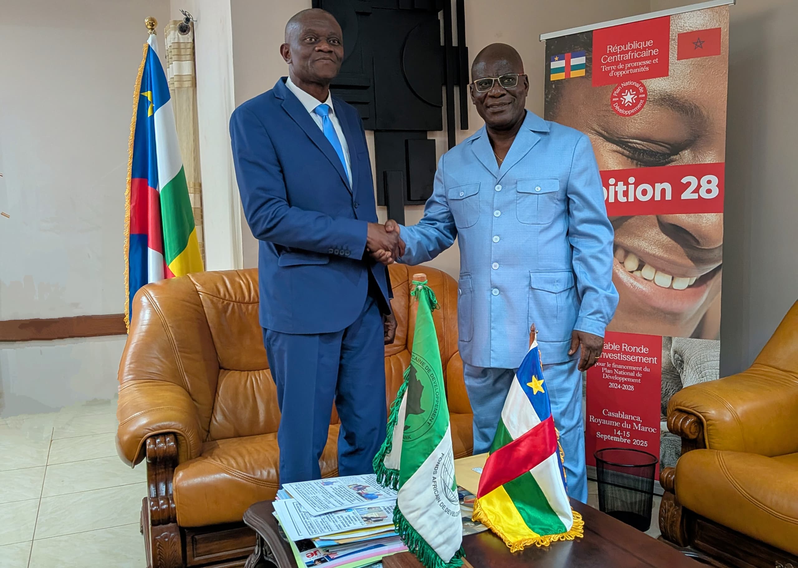 RCA – BAD : LE PR RICHARD FILAKOTA ACCUEILLE MR MAMADOU COULIBALY, NOUVEAU REPRÉSENTANT RÉSIDENT DE LA BAD EN RCA ET SCELLE AVEC LUI, UNE COLLABORATION RENFORCÉE AUTOUR DU PND.